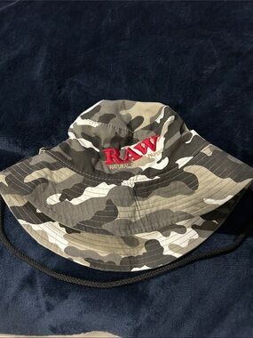 RAW Camo Bucket Hat with Chin Strap - Olive/Black